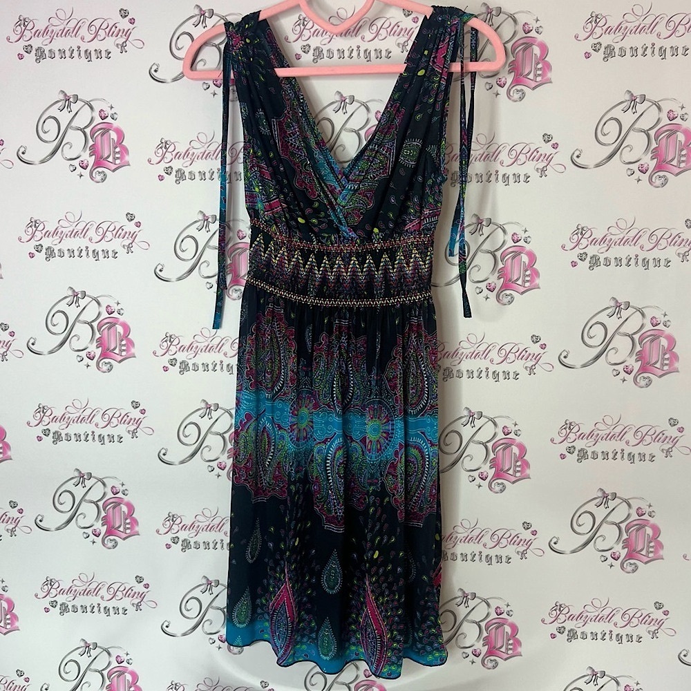Dress tie up paisley boho Thailand style Elegant Multicolor Paisley Dress